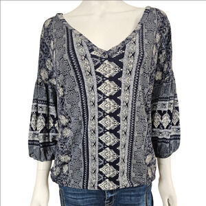Lucky Brand 3/4 Sleeve Abstract Print Blouson Size M